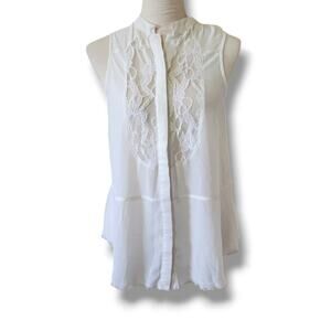 Margo & Sebastion Lace Button Down Front Sleeveless Blouse